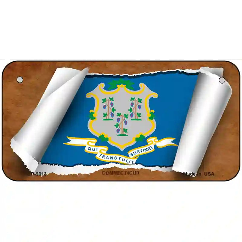 Connecticut Flag Scroll Metal Novelty License Plate 6" x 3" (BP)