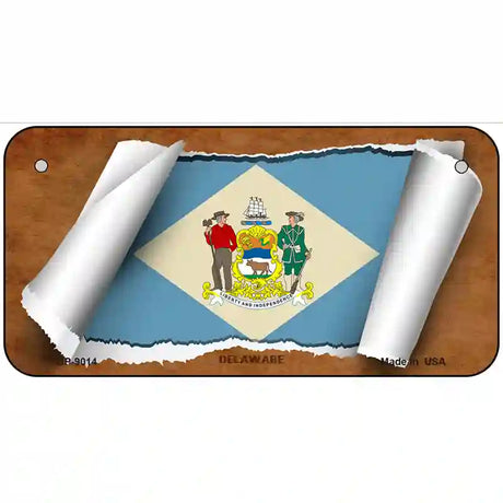 Delaware Flag Scroll Metal Novelty License Plate 6" x 3" (BP)