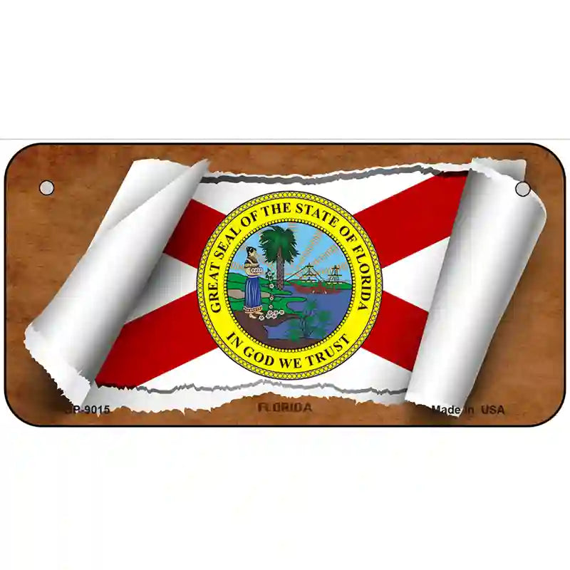 Florida Flag Scroll Metal Novelty License Plate 6" x 3" (BP)