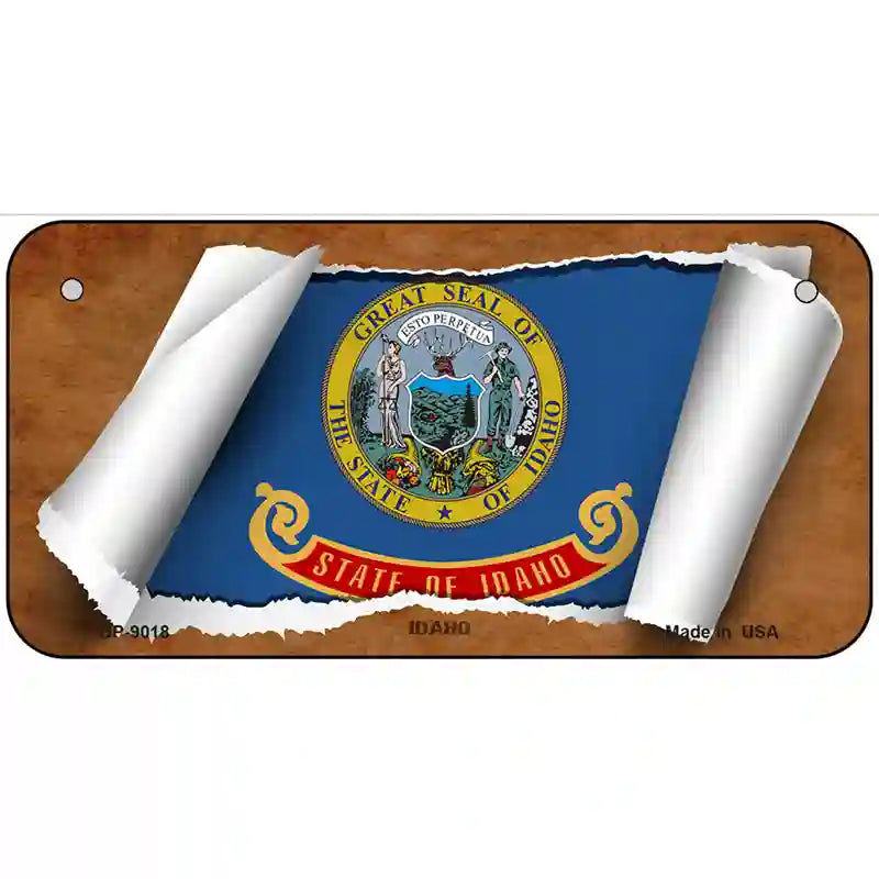 Idaho Flag Scroll Metal Novelty License Plate 6" x 3" (BP)