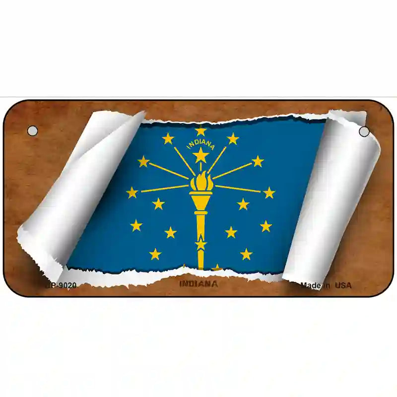 Indiana Flag Scroll Metal Novelty License Plate 6" x 3" (BP)