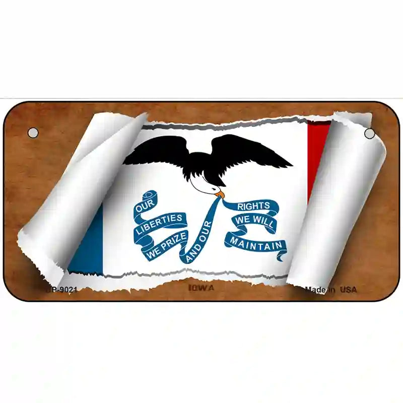 Iowa Flag Scroll Metal Novelty License Plate 6" x 3" (BP)