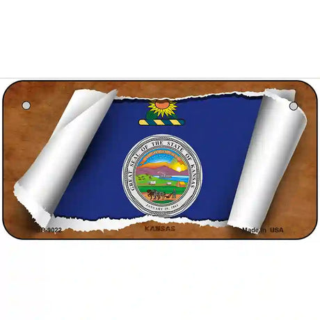 Kansas Flag Scroll Metal Novelty License Plate 6" x 3" (BP)