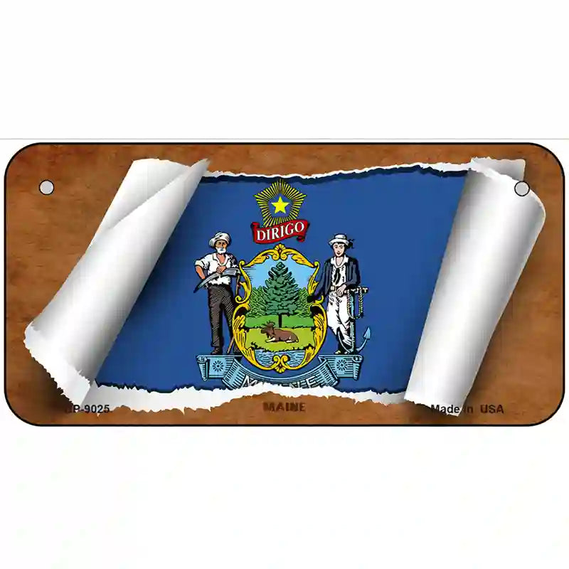 Maine Flag Scroll Metal Novelty License Plate 6" x 3" (BP)