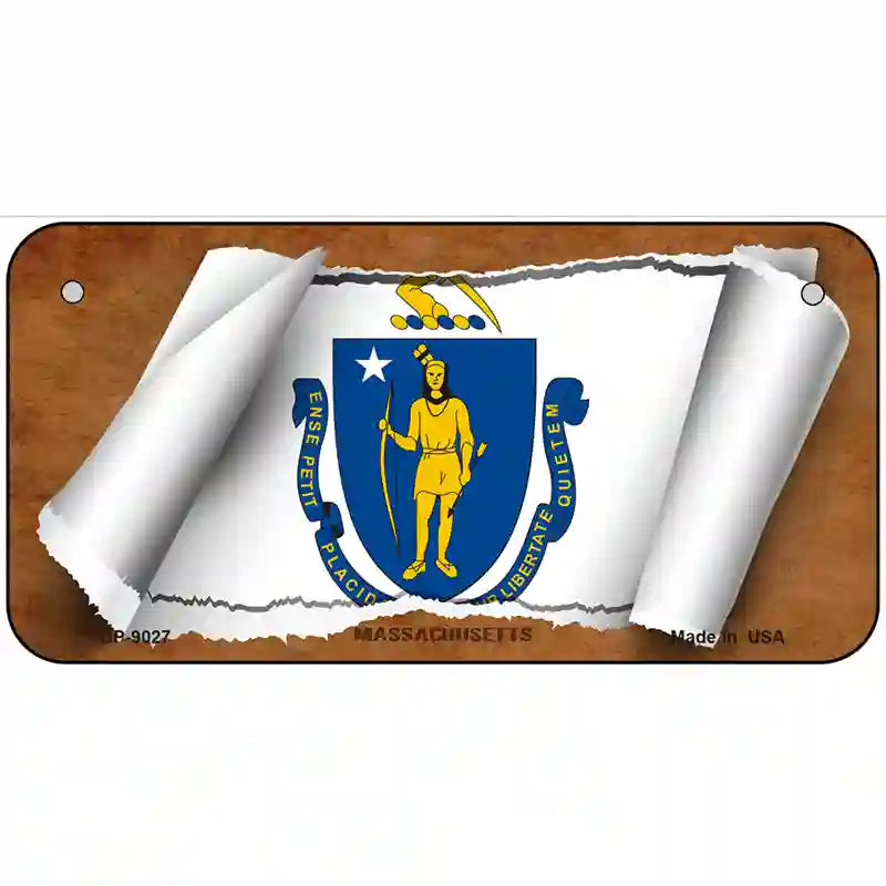 Massachusetts Flag Scroll Metal Novelty License Plate 6" x 3" (BP)