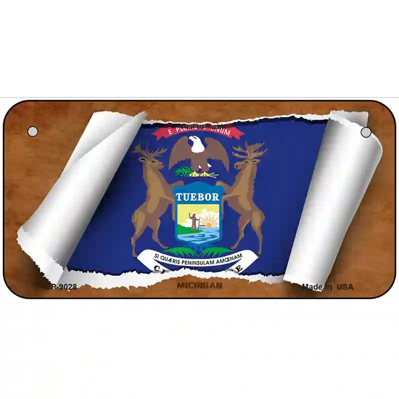 Michigan Flag Scroll Metal Novelty License Plate 6" x 3" (BP)