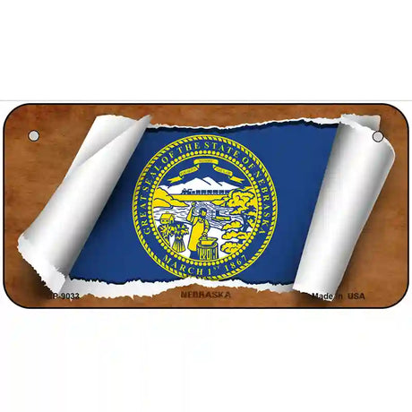 Nebraska Flag Scroll Metal Novelty License Plate 6" x 3" (BP)