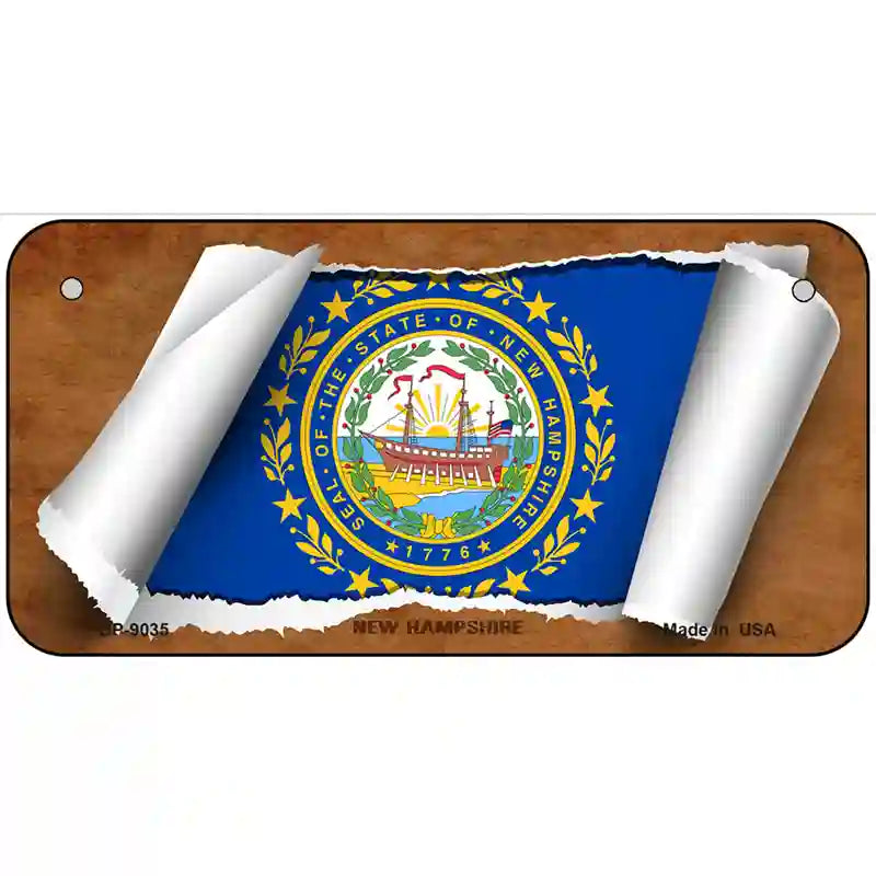 New Hampshire Flag Scroll Metal Novelty License Plate 6" x 3" (BP)