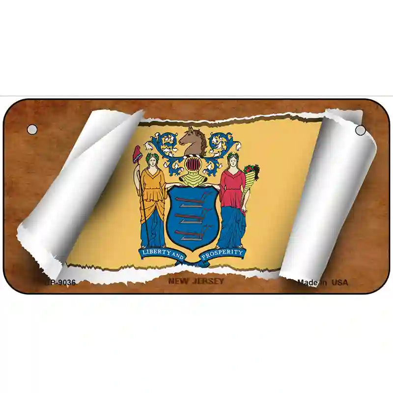 New Jersey Flag Scroll Metal Novelty License Plate 6" x 3" (BP)