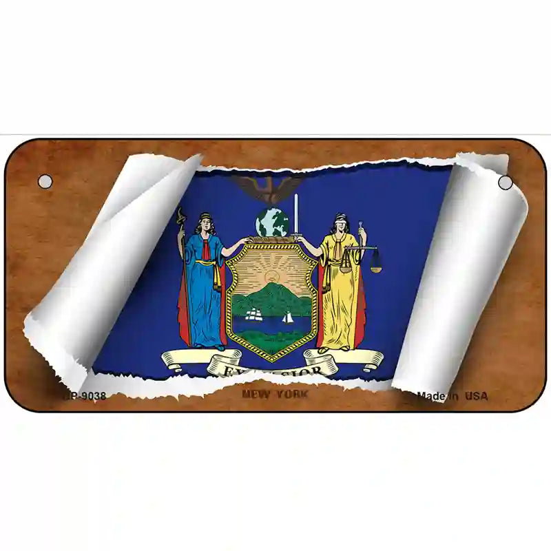 New York Flag Scroll Metal Novelty License Plate 6" x 3" (BP)