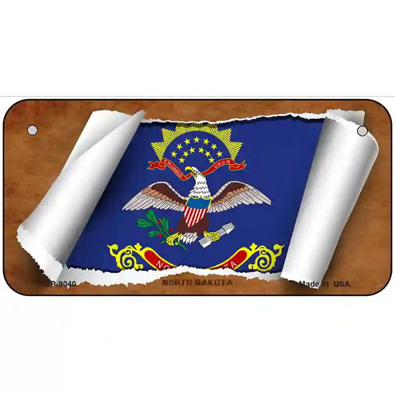 North Dakota Flag Scroll Metal Novelty License Plate 6" x 3" (BP)