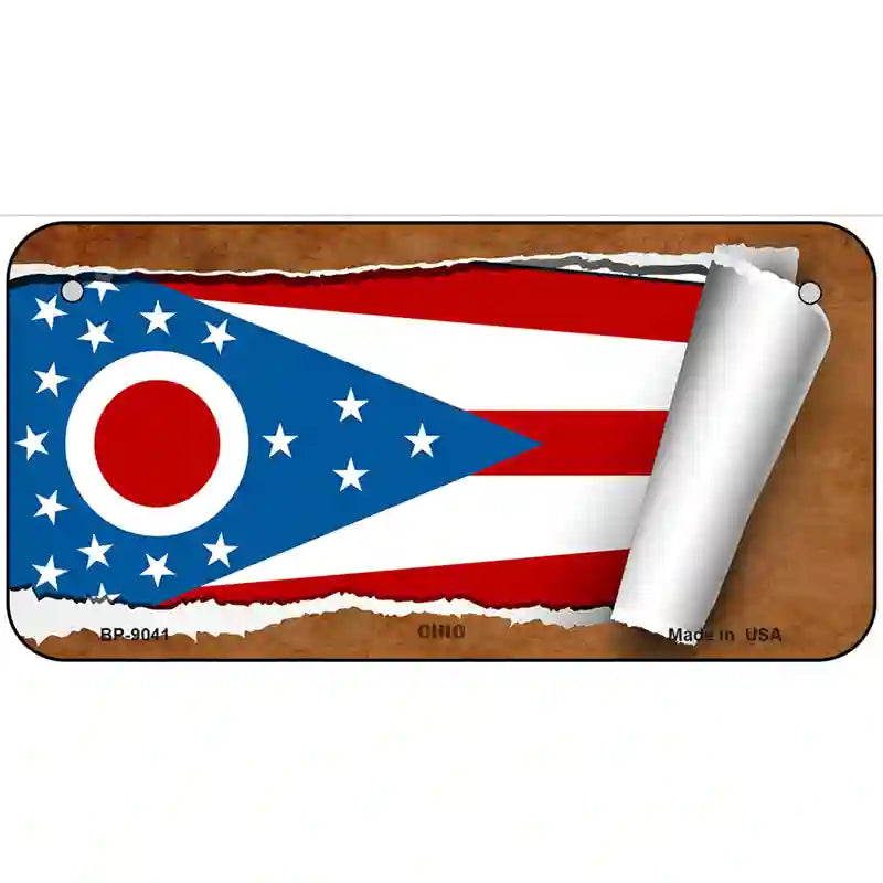 Ohio Flag Scroll Metal Novelty License Plate 6" x 3" (BP)