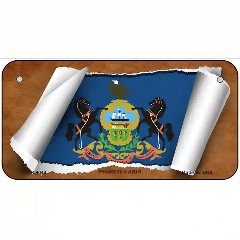 Pennsylvania Flag Scroll Metal Novelty License Plate 6" x 3" (BP)