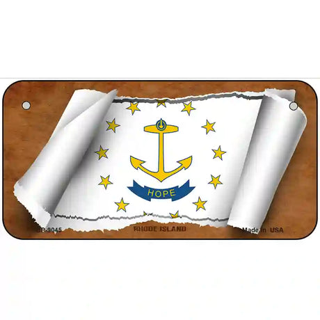 Rhode Island Flag Scroll Metal Novelty License Plate 6" x 3" (BP)