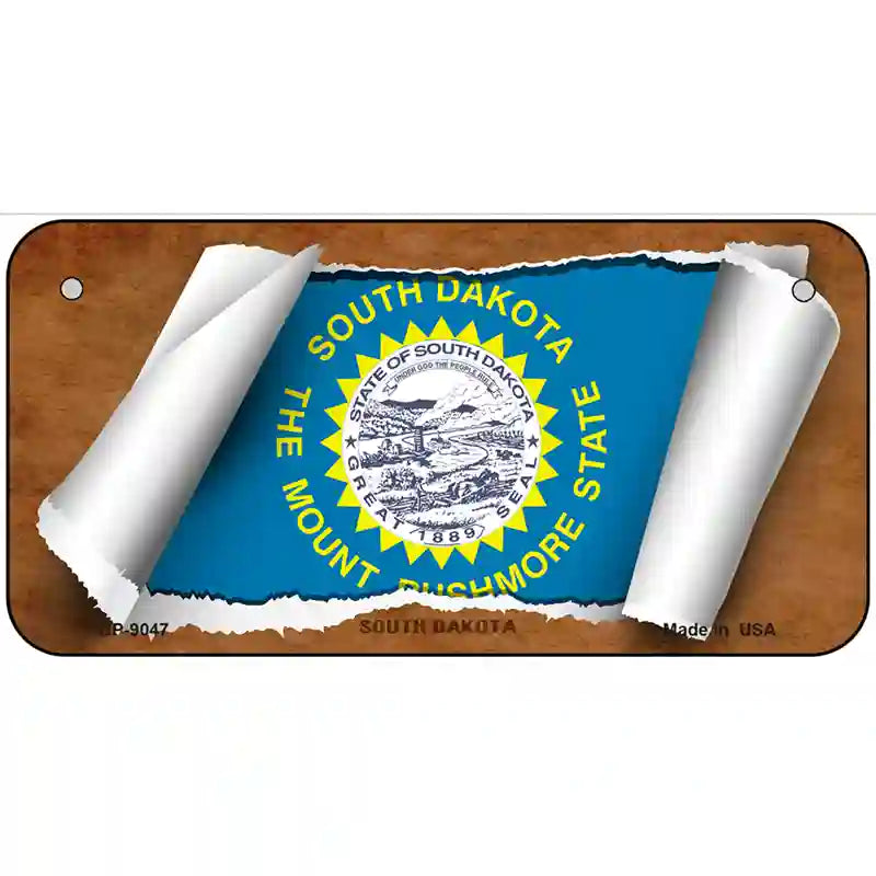 South Dakota Flag Scroll Metal Novelty License Plate 6" x 3" (BP)