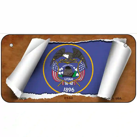 Utah Flag Scroll Metal Novelty License Plate 6" x 3" (BP)