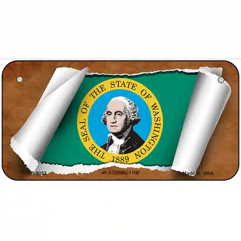 Washington Flag Scroll Metal Novelty License Plate 6" x 3" (BP)