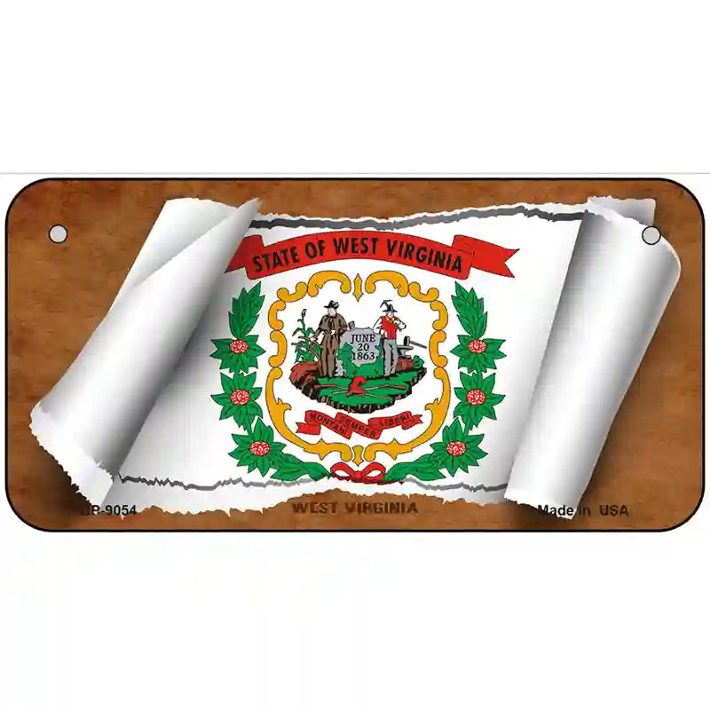 West Virginia Flag Scroll Metal Novelty License Plate 6" x 3" (BP)