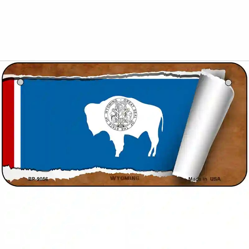 Wyoming Flag Scroll Metal Novelty License Plate 6" x 3" (BP)