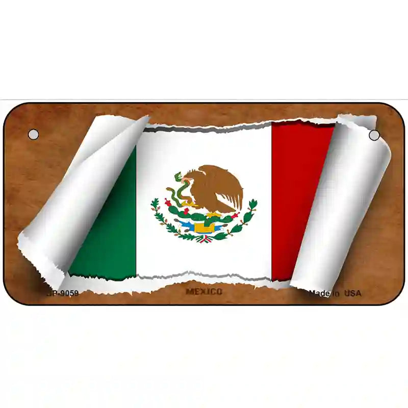 Mexico Flag Scroll Metal Novelty License Plate 6" x 3" (BP)