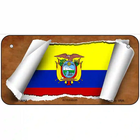 Ecuador Flag Scroll Metal Novelty License Plate 6" x 3" (BP)