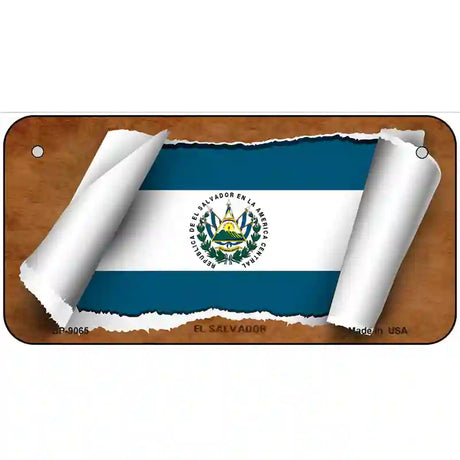 El Salvador Flag Scroll Metal Novelty License Plate 6" x 3" (BP)