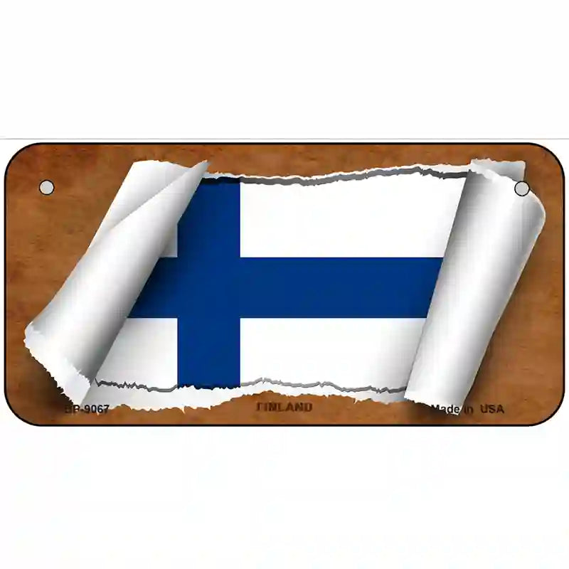 Finland Flag Scroll Metal Novelty License Plate 6" x 3" (BP)