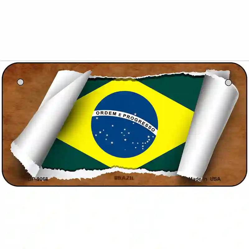 Brazil Flag Scroll Metal Novelty License Plate 6" x 3" (BP)