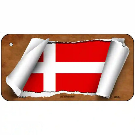 Denmark Flag Scroll Metal Novelty License Plate 6" x 3" (BP)