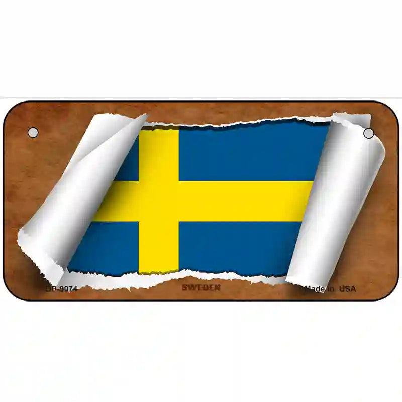 Sweden Flag Scroll Metal Novelty License Plate 6" x 3" (BP)