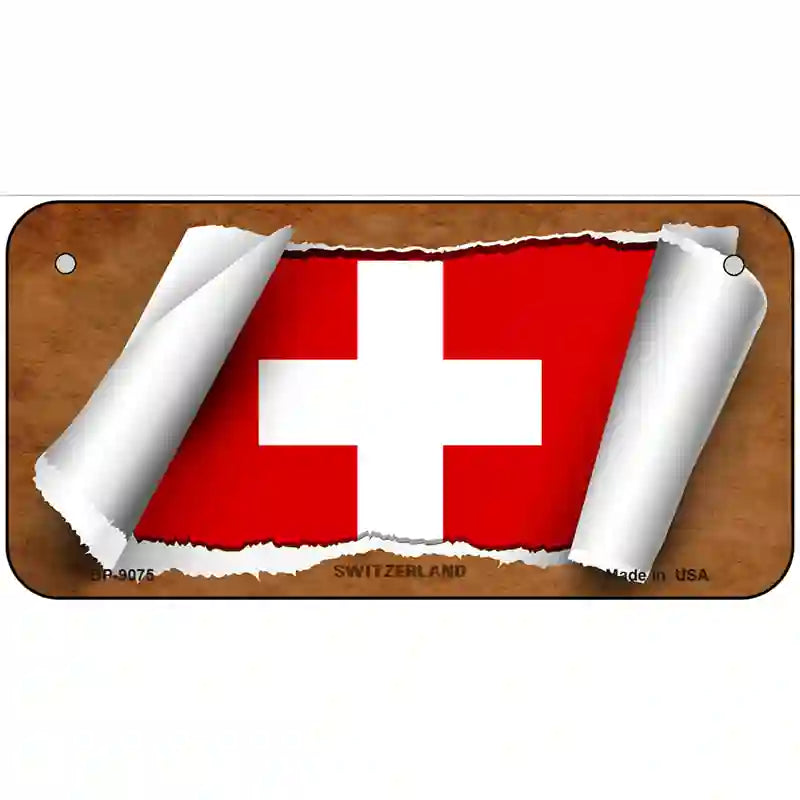 Switzerland Flag Scroll Metal Novelty License Plate 6" x 3" (BP)