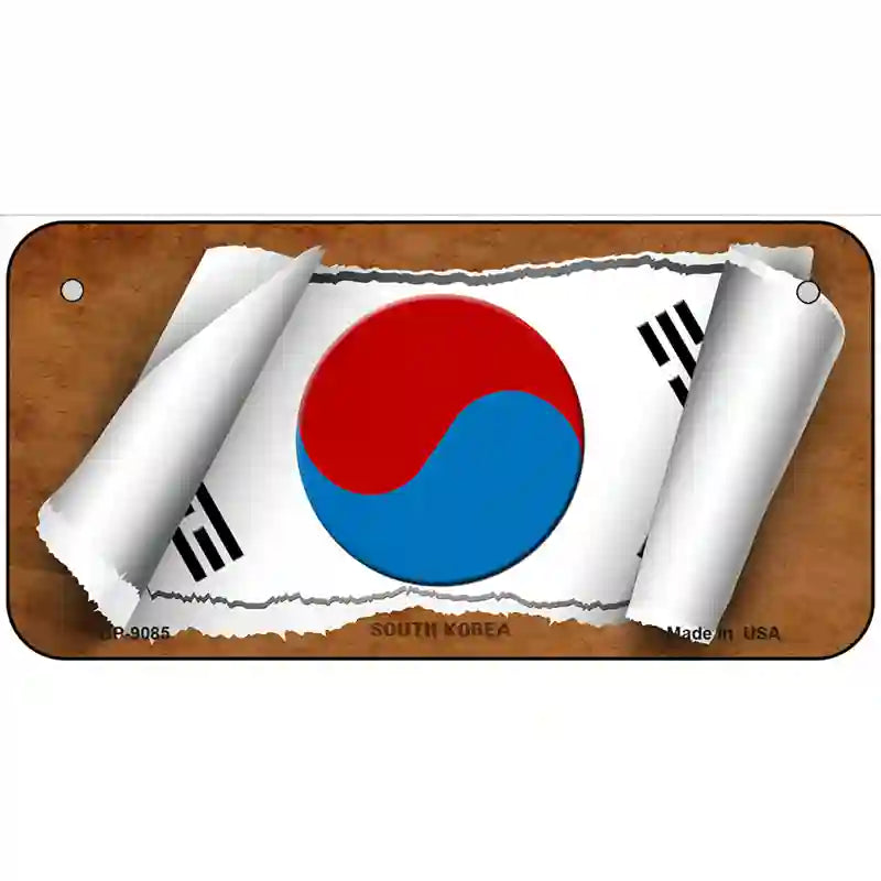 South Korea Flag Scroll Metal Novelty License Plate 6" x 3" (BP)