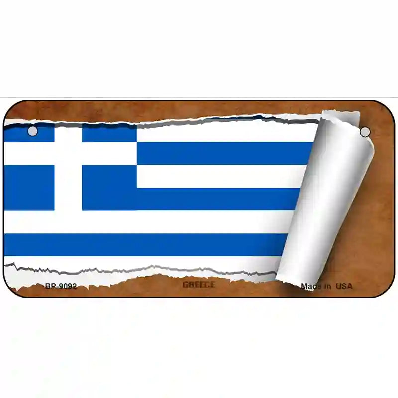 Greece Flag Scroll Metal Novelty License Plate 6" x 3" (BP)