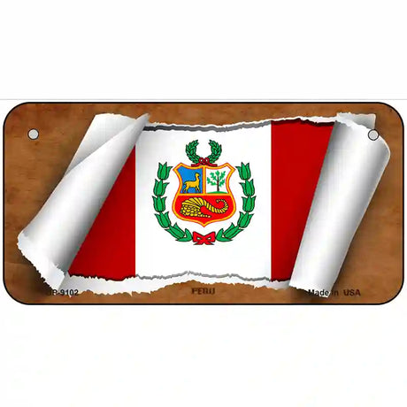 Peru Flag Scroll Metal Novelty License Plate 6" x 3" (BP)