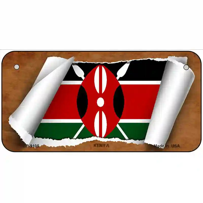 Kenya Flag Scroll Metal Novelty License Plate 6" x 3" (BP)