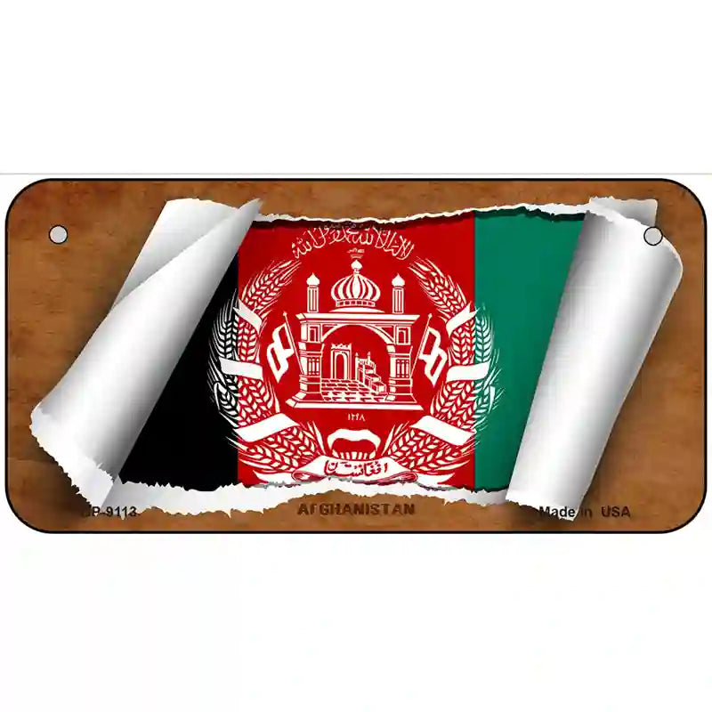 Afghanistan Flag Scroll Metal Novelty License Plate 6" x 3" (BP)