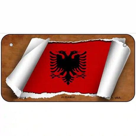 Albania Flag Scroll Metal Novelty License Plate 6" x 3" (BP)