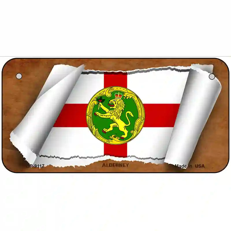 Alderney Flag Scroll Metal Novelty License Plate 6" x 3" (BP)