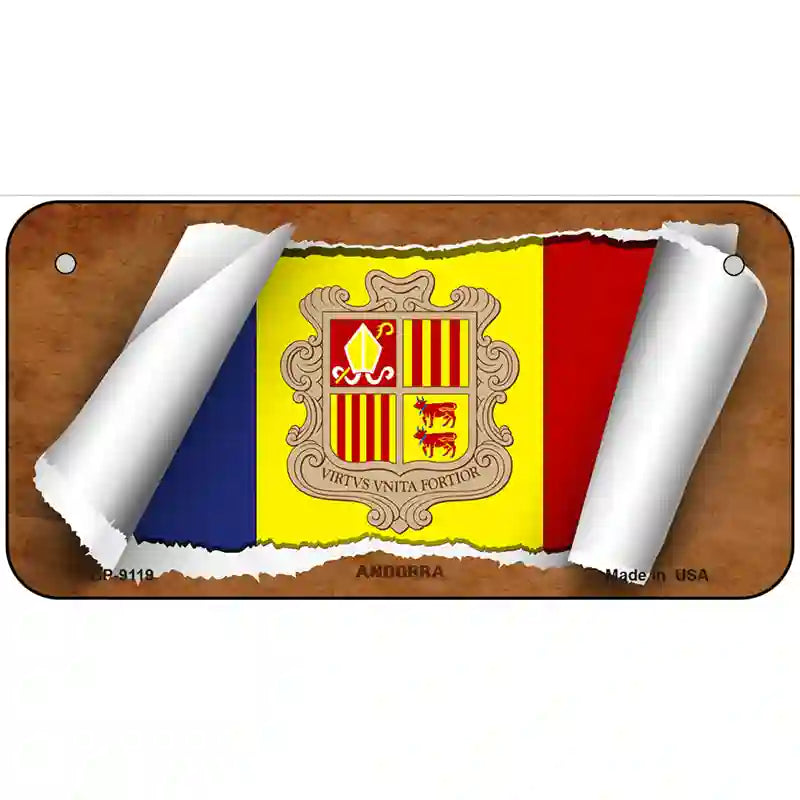 Andorra Flag Scroll Metal Novelty License Plate 6" x 3" (BP)