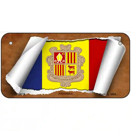 Andorra Flag Scroll Metal Novelty License Plate 6" x 3" (BP)