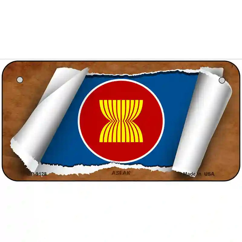 Asean Flag Scroll Metal Novelty License Plate 6" x 3" (BP)