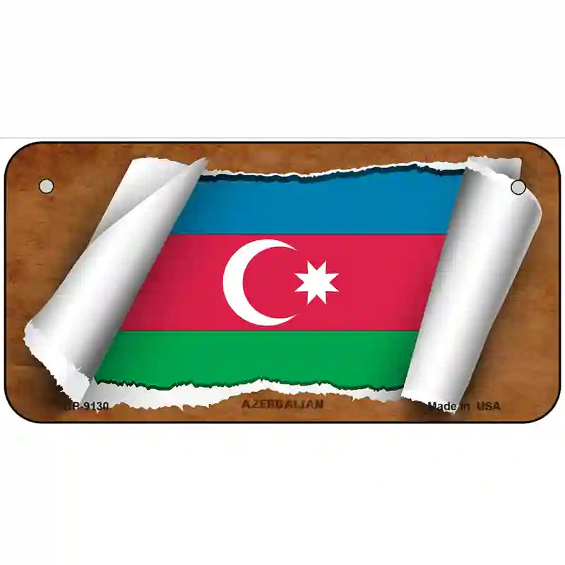 Azerbaijan Flag Scroll Metal Novelty License Plate 6" x 3" (BP)