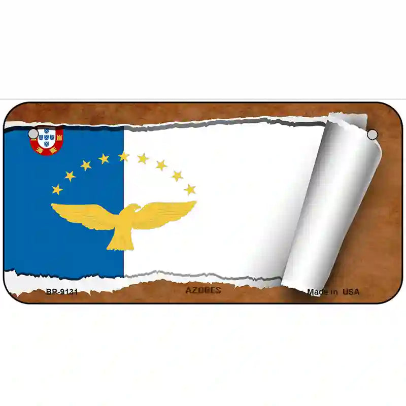 Azores Flag Scroll Metal Novelty License Plate 6" x 3" (BP)