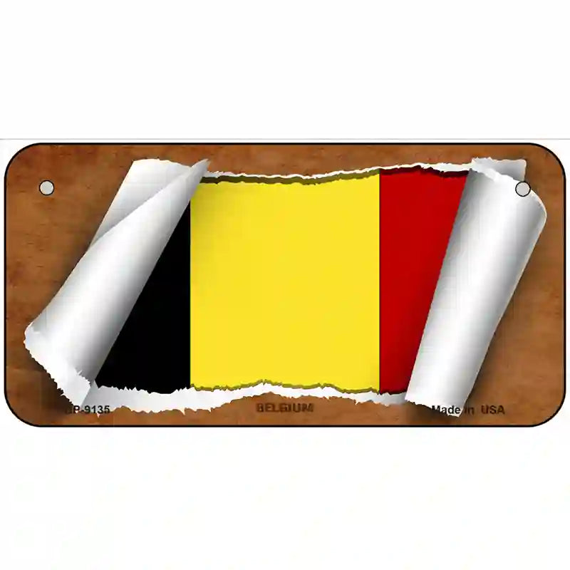 Belgium Flag Scroll Metal Novelty License Plate 6" x 3" (BP)