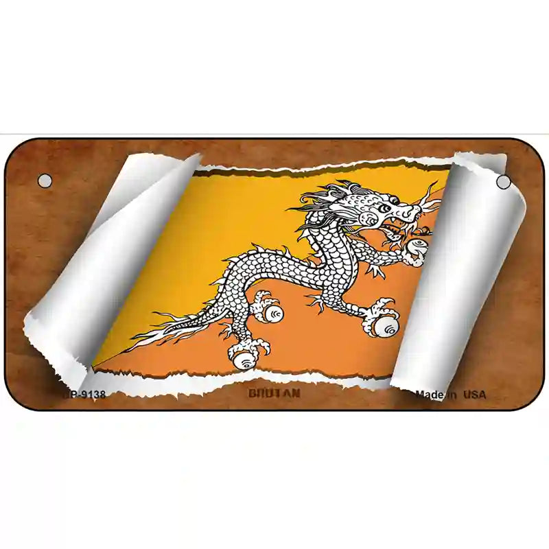 Bhutan Flag Scroll Metal Novelty License Plate 6" x 3" (BP)