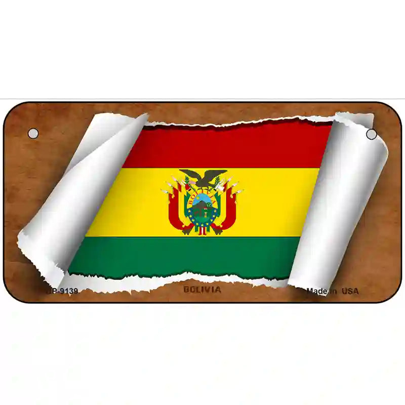 Bolivia Flag Scroll Metal Novelty License Plate 6" x 3" (BP)