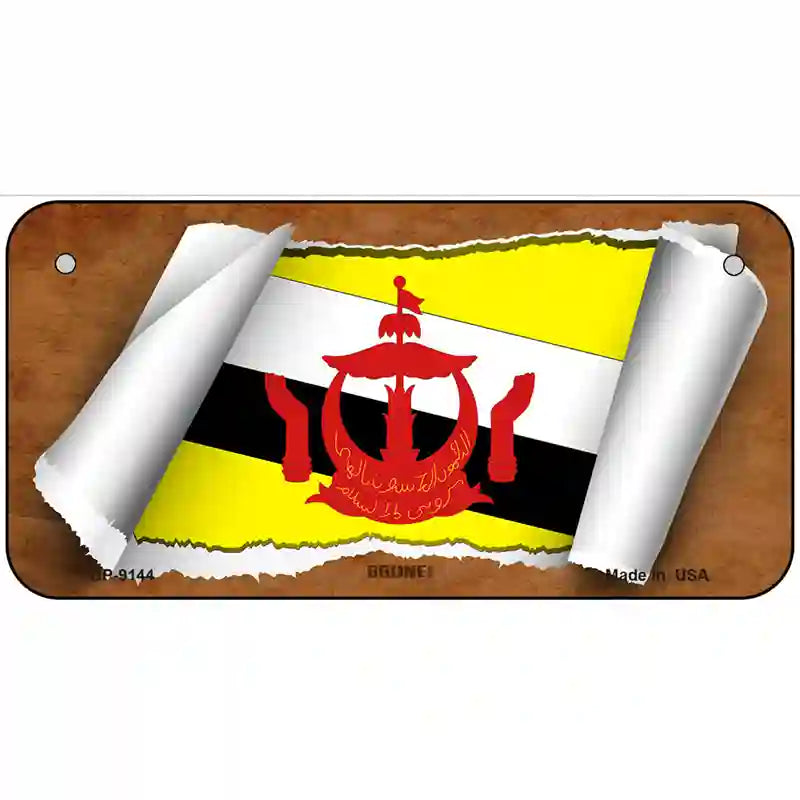 Brunei Flag Scroll Metal Novelty License Plate 6" x 3" (BP)