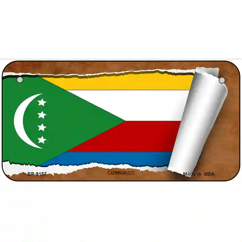 Comoros Flag Scroll Metal Novelty License Plate 6" x 3" (BP)