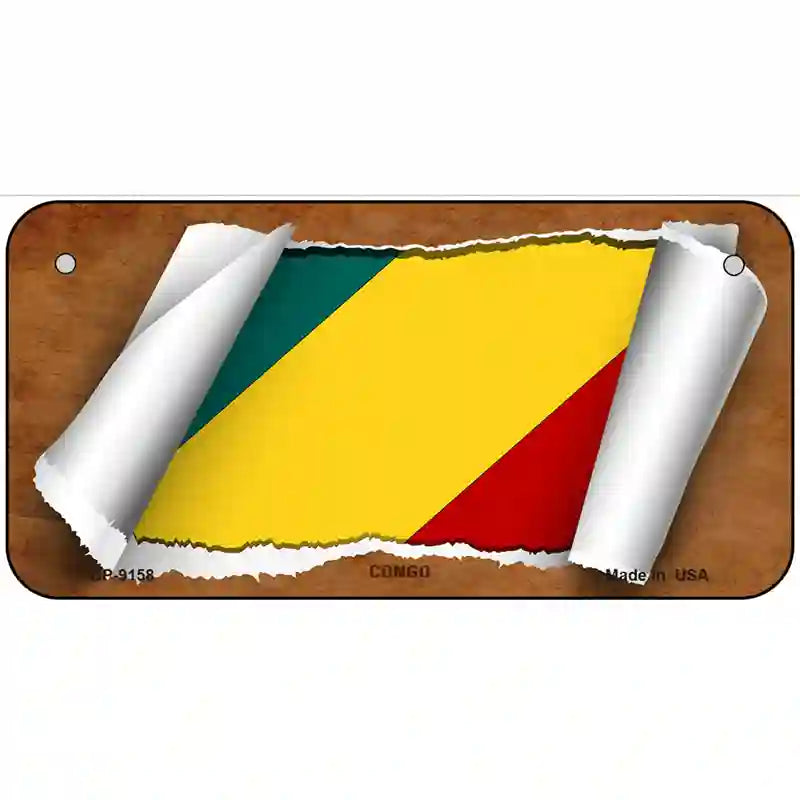 Congo Flag Scroll Metal Novelty License Plate 6" x 3" (BP)