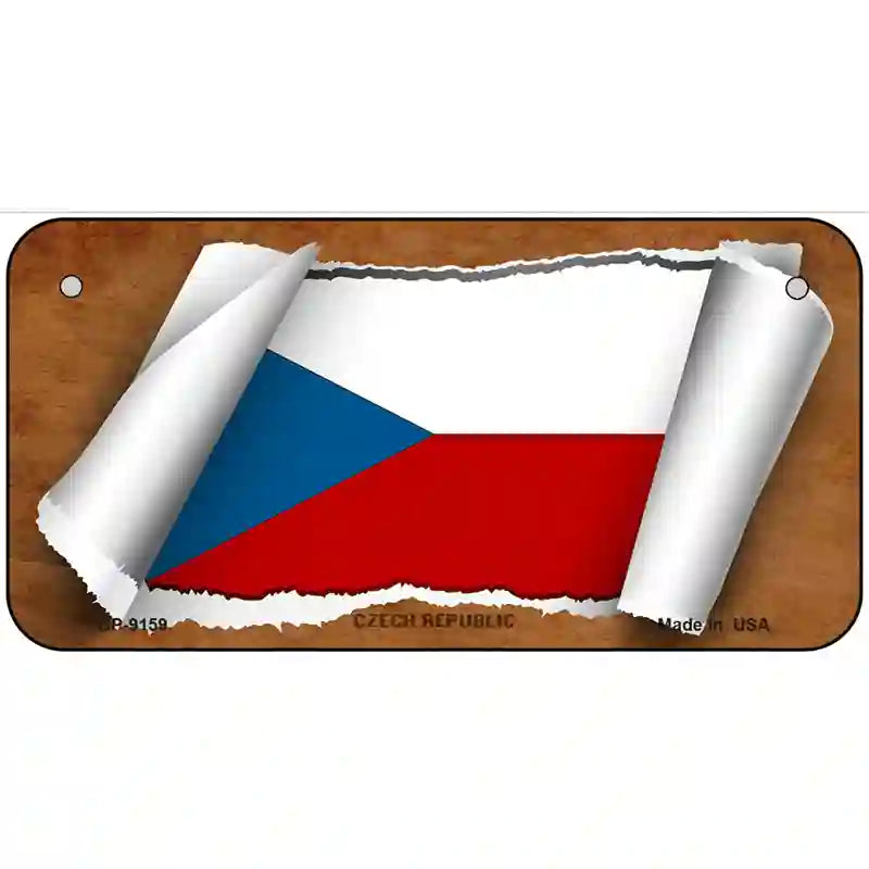 Czech Republic Flag Scroll Metal Novelty License Plate 6" x 3" (BP)